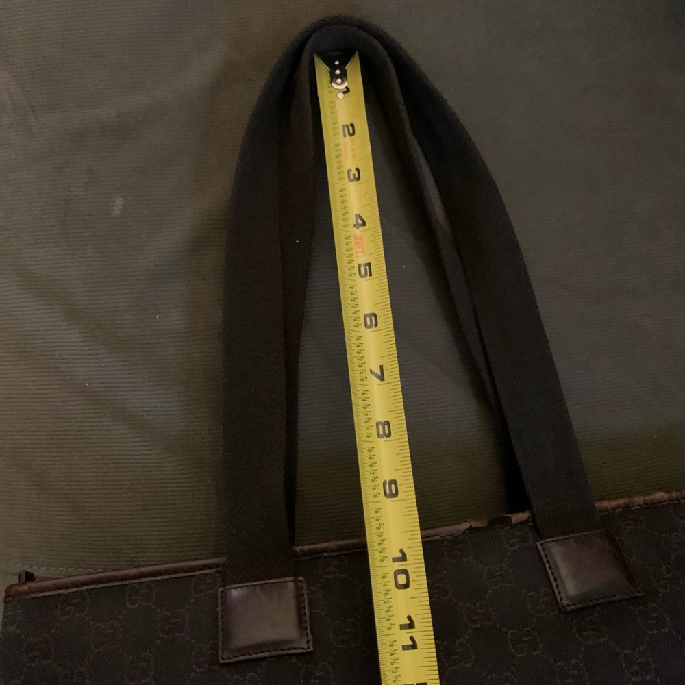 Authentic GUCCI Tote BAG Signature GG Canvas Fabric, Brown Leather Trim Purse - Picture 13 of 16